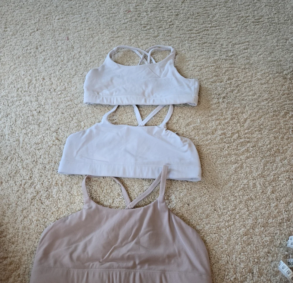 Athleta Girls Three-Pack Light White and Blush Sports Bras